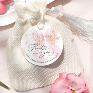 Étiquettes Cadeau Pink Bow Wildflower Baby Shower Thank You