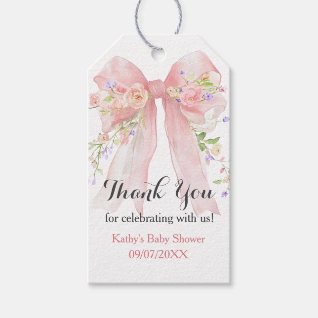 Étiquettes-cadeau Pink Bow Wildflowers Thank You (Devant)