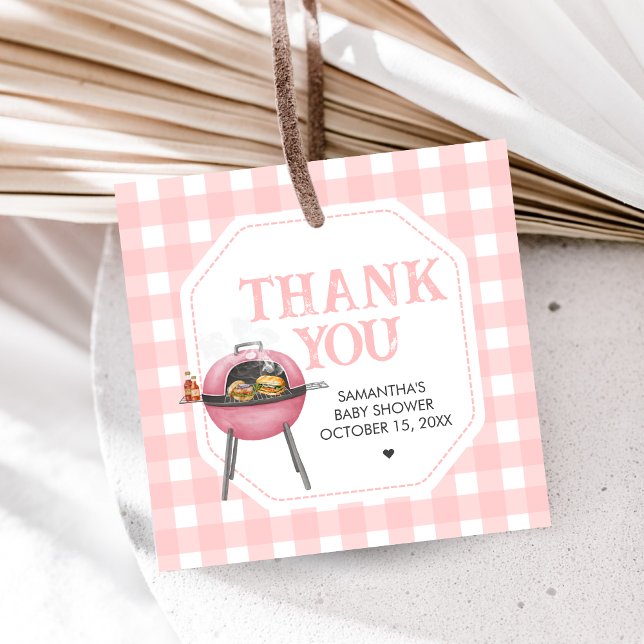 Étiquettes Cadeau Pink Burger BBQ Baby Shower (Bun and Burgers Baby Shower Favor Tags)