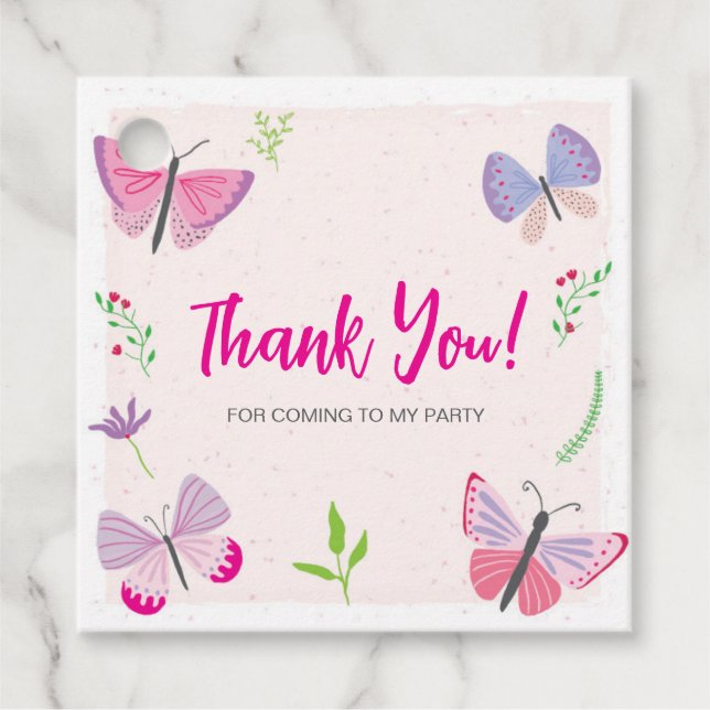 Étiquettes Cadeau Pink Butterfly Birthday Thank You Tag (Devant)