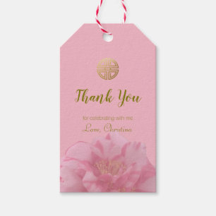 Étiquettes-cadeau Pink Camellia Floral Chinois fête d'anniversaire F
