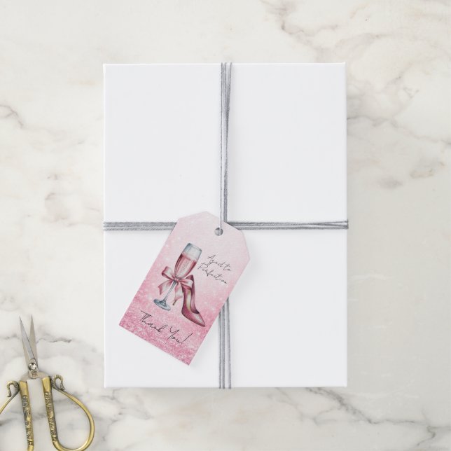 Étiquettes-cadeau Pink Champagne Glass Aged To Perfection Birthday (Avec de la ficelle)