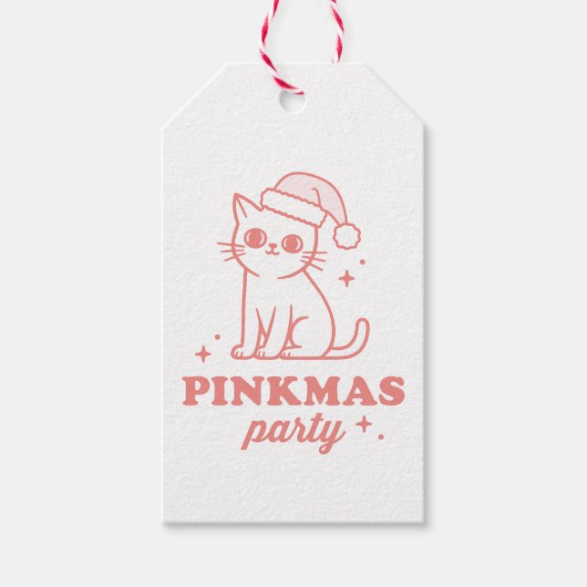 Étiquettes-cadeau Pink Christmas aesthetic pinkmas party cat (Devant)
