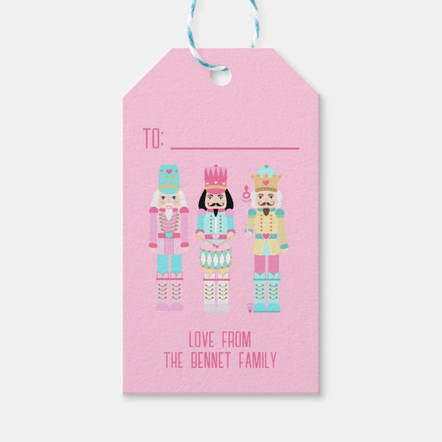 Étiquettes-cadeau Pink Christmas Nutcracker Pastel Personalized Name (Devant)