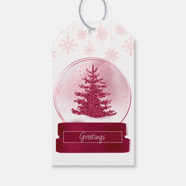 Étiquettes-cadeau Pink Christmas Tree Snow Globe (Devant)