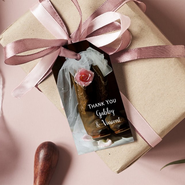 Étiquettes-cadeau Pink Country Rose Cowboy Boots Western Mariage (Créateur téléchargé)