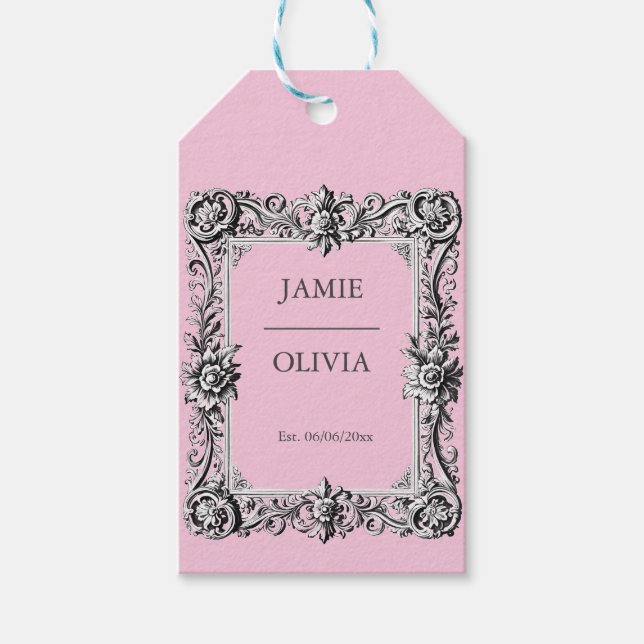 Étiquettes-cadeau PINK Custom Victorian Scroll Frame  – wedding (Devant)