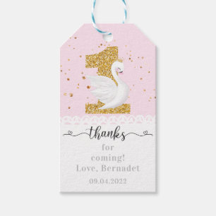 Étiquettes-cadeau Pink Cute Swan Princess 1st Birthday Tags