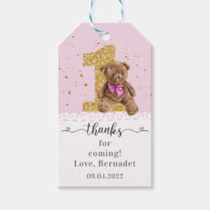 Étiquettes-cadeau Pink Cute Teddy Bear 1st Birthday Tags cadeaux