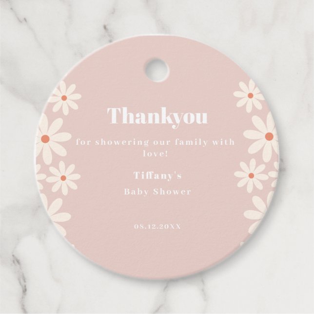 Étiquettes Cadeau Pink Daisy Baby shower fleuri remercient (Devant)