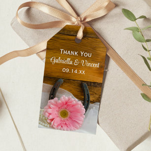 Étiquettes-cadeau Pink Daisy Horseshoe Western Wedding Favor Tags
