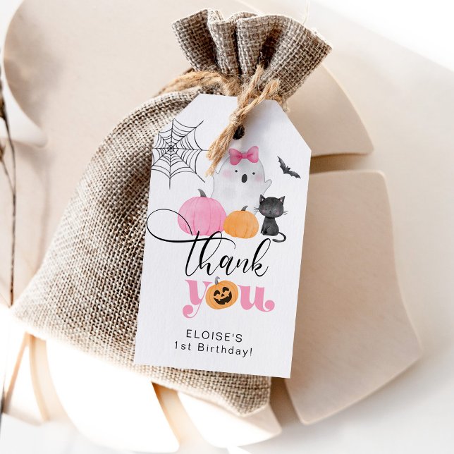 Étiquettes-cadeau Pink Éffrayant Un anniversaire d'Halloween merci (Créateur téléchargé)