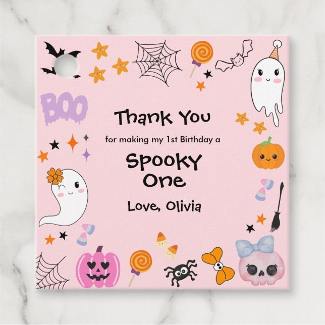 Étiquettes Cadeau Pink Éffrayant Un Halloween 1er Anniversaire Favor (Devant)