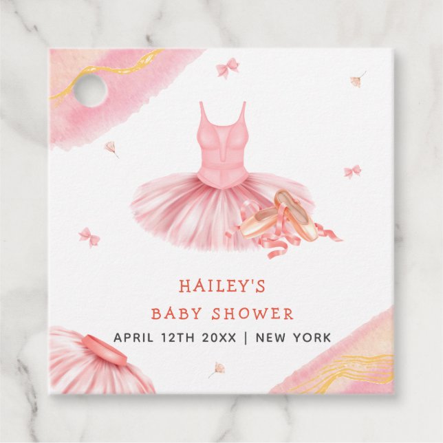 Étiquettes Cadeau Pink Elegant Aquarelle Ballerina Girl Baby shower (Devant)