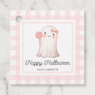 Étiquettes Cadeau Pink En vichy Halloween joyeux mignon Ghost Faver