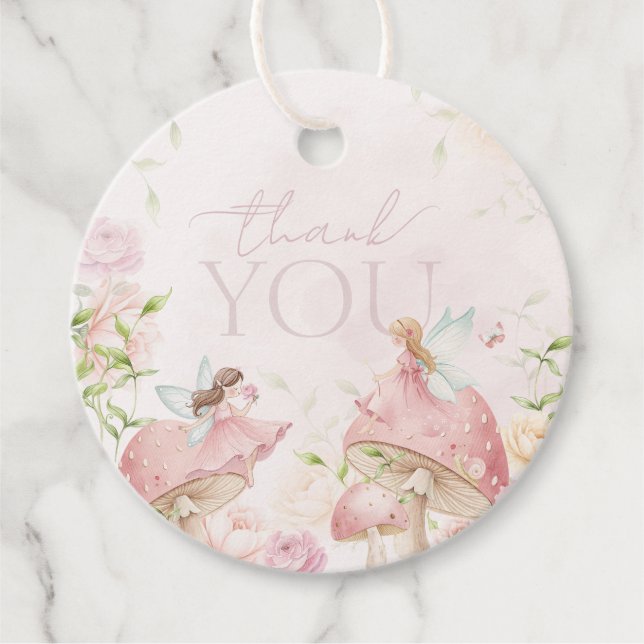 Étiquettes Cadeau Pink Fairy Mushroom Floral 1st Birthday Thanks (Devant)