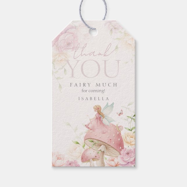 Étiquettes-cadeau Pink Fairy Mushroom Garden 1st Birthday Thanks  (Devant)