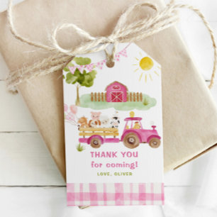 Étiquettes-cadeau Pink Farm animaux filles fête d'anniversaire