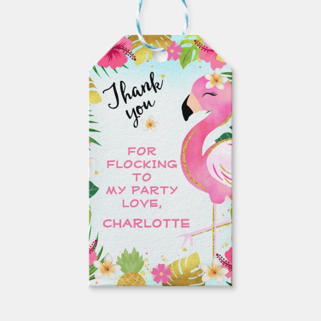 Étiquettes-cadeau Pink Flamingle Floral Foliage Anniversaire (Devant)