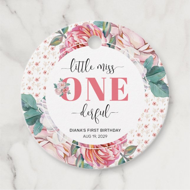 Étiquettes Cadeau Pink Floral 1st Birthday (Devant)