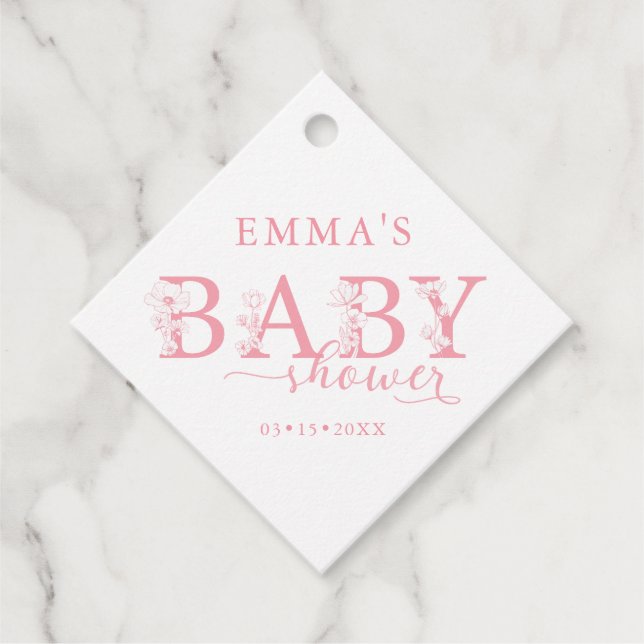 Étiquettes Cadeau Pink Floral Baby Shower | Elegant Wildflower (Devant)