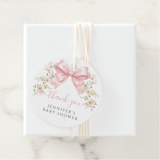 Étiquettes Cadeau Pink Floral Bow Baby Girl Shower Thank you