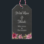 Étiquettes-cadeau Pink Floral Chalkboard Merci Favoriser les étiquet<br><div class="desc">Tableau noir rayé avec de jolies fleurs roses rousses. Idéal pour les faveurs de mariage et les cadeaux d'anniversaire. Les invitations et les cartes sont disponibles dans une sélection d'options de forme (arêtes arrondies, échalotes, etc.) et dans un choix de textures de papier. Les styles de police, les couleurs et...</div>