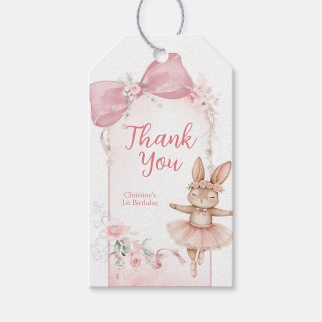 Étiquettes-cadeau Pink Floral Coquette Bow bunny  (Devant)