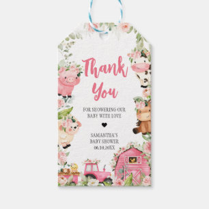 Étiquettes-cadeau Pink Floral Farm Barnyard Baby shower Favoriser le