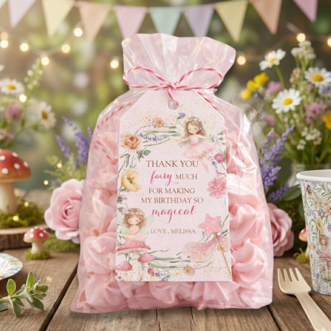 Étiquettes-cadeau Pink Floral Magical Fairy Birthday Thank You   (Créateur téléchargé)