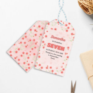Étiquettes-cadeau Pink Floral Sept Anniversaire Fête Personnalisée F