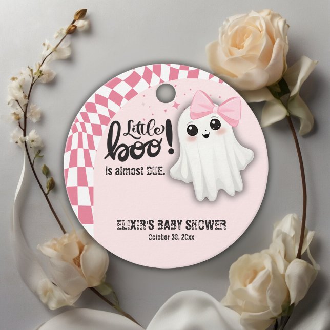 Étiquettes Cadeau Pink Ghost Little Boo est presque dû Baby shower (Créateur téléchargé)
