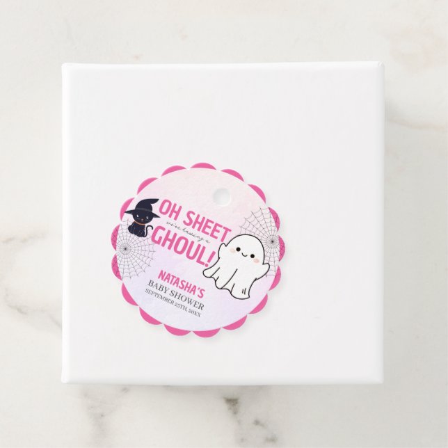 Étiquettes Cadeau Pink Ghoul Halloween Baby shower fille (En situation)