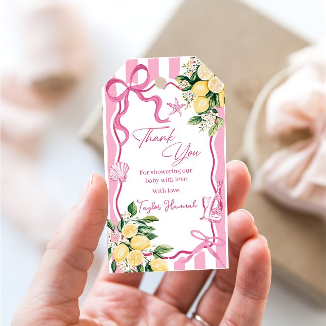Étiquettes-cadeau Pink Girls Lemon Ciao Baby Italian Baby Shower (Créateur téléchargé)
