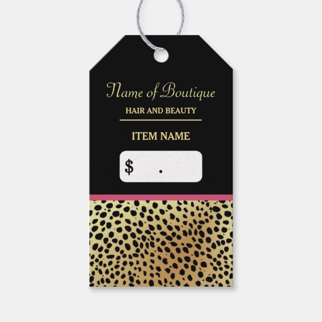 Étiquettes-cadeau Pink Gold Cheetah Imprimer Beauté Boutique Hang Ta (Devant)
