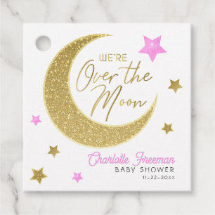 Étiquettes Cadeau Pink & Gold Over the Moon Baby shower Favor Tags