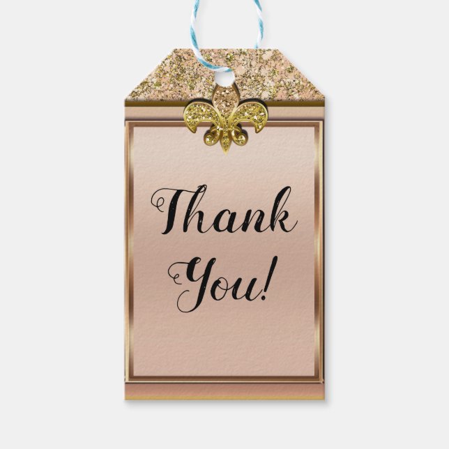 Étiquettes-cadeau Pink & Gold Sparktery Fleur de lis (Devant)