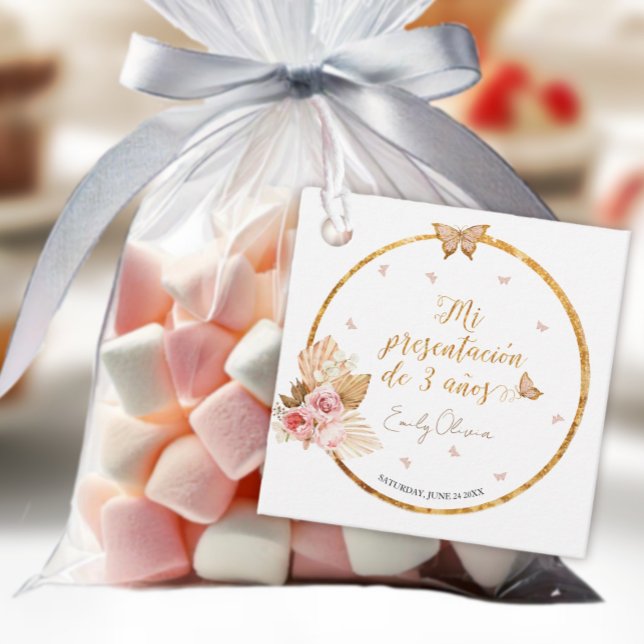 Étiquettes Cadeau Pink Gown Girl Mi Presentación de 3 Años Espagnol (Créateur téléchargé)