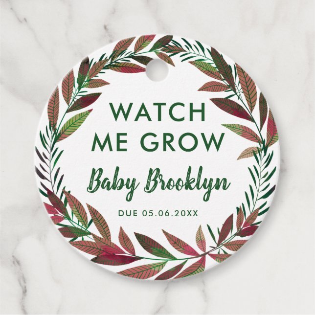 Étiquettes Cadeau Pink Greenery Watch Me Cultiver Baby shower (Devant)
