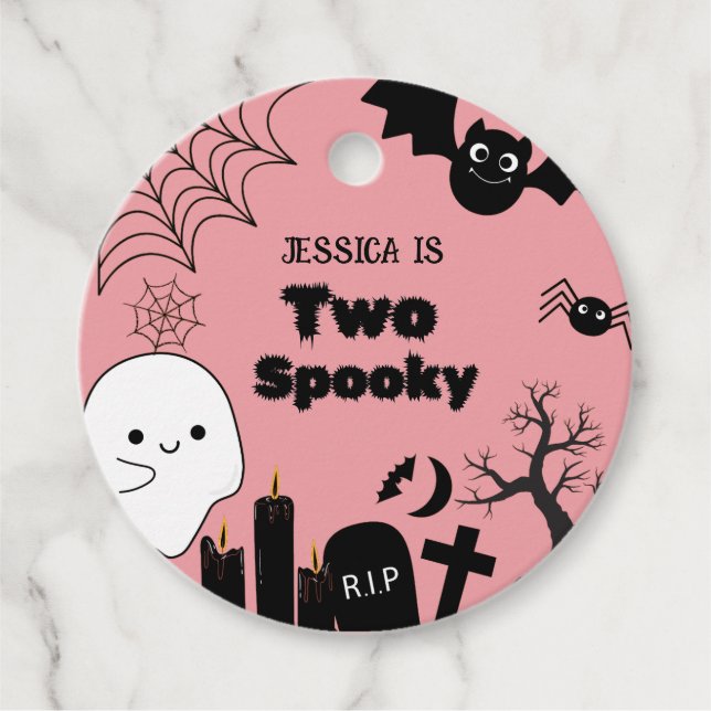 Étiquettes Cadeau Pink Halloween deux éffrayant deuxième fête d'anni (Devant)