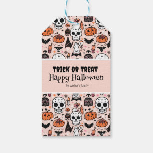 Étiquettes-cadeau Pink Halloween Tricoter ou traiter Nom de famille 
