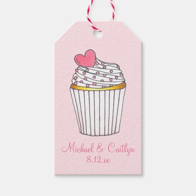 Étiquettes-cadeau Pink Heart Love Cupcake Fête des mariées Mariage (Devant)