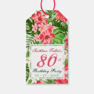 Étiquettes-cadeau Pink Hibiscus 80e Anniversaire de la fête