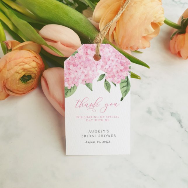 Étiquettes-cadeau Pink Hydrangea Merci Douche Nuptiale Personnalisée (Créateur téléchargé)