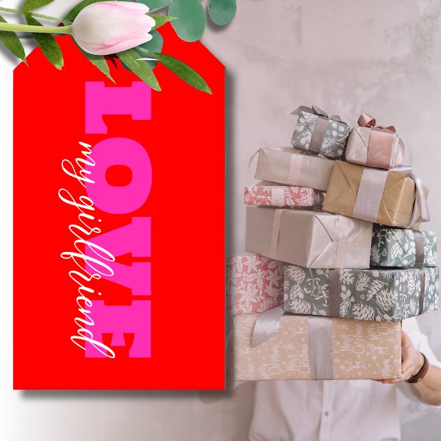 Étiquettes-cadeau Pink LOVE ( ajouter votre texte) Neon Red Valentin (Créateur téléchargé)