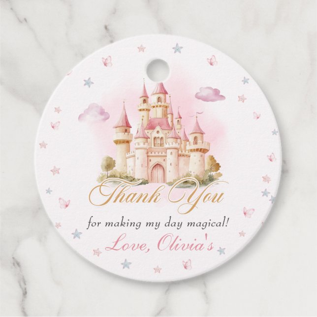 Étiquettes Cadeau Pink Magical Princess Castle Anniversaire Favorise (Devant)