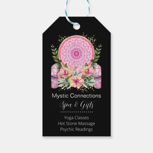 Étiquettes-cadeau Pink Mandala Crystals Flower Energy Yoga Reiki Spa (Devant)