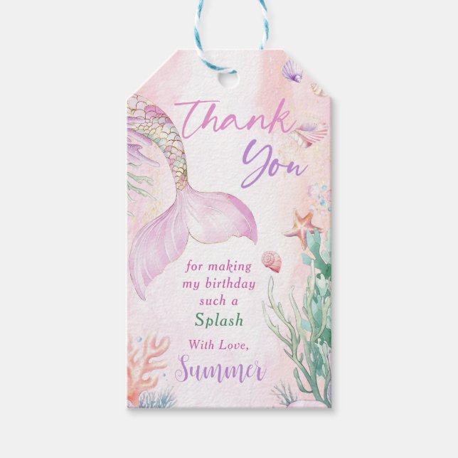 Étiquettes-cadeau Pink Mermaid 1st Birthday Oneder The Sea (Devant)