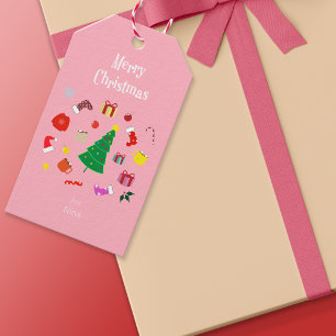 Étiquettes-cadeau Pink Modern Christmas Heure Tags cadeaux