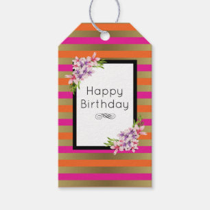 Étiquettes-cadeau Pink, Orange & Faux Tesselles métalliques avec/ Fl